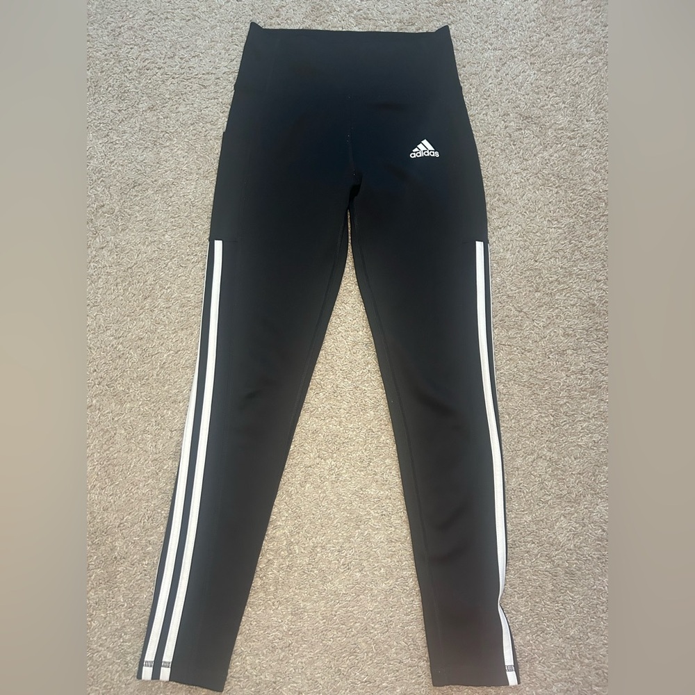 adidas Black Leggings with White Side Stripes